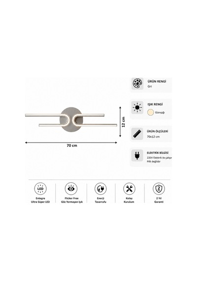 Mino Modern Led Duvar Apliği Günışığı Gri
