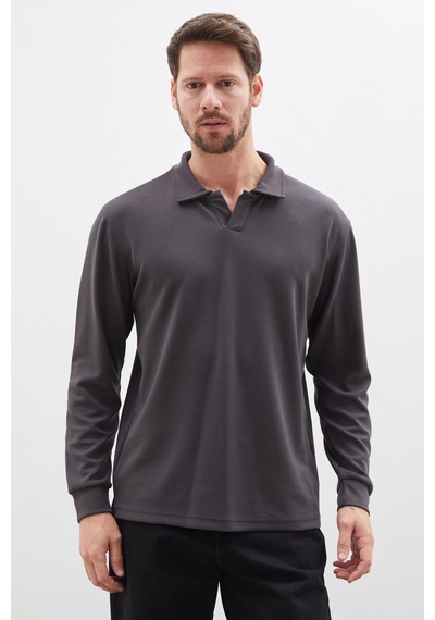 Fullamoda Basic Apaş Yaka Modal Sweatshirt Füme