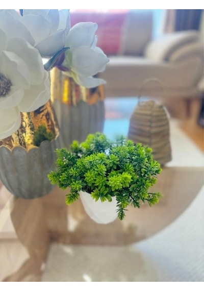 Yapay Çiçek Beyaz Saksıda Lotus Dekoratif Masa Çiçeği 15cm