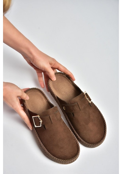 Fox Shoes Y596148402 Kahverengi Süet Önü Kapalı Sapo Terlik