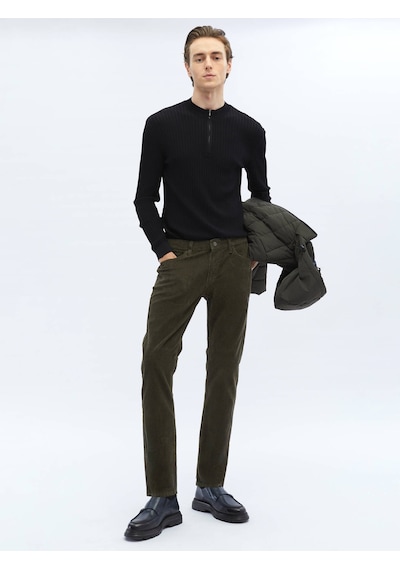 Kip Haki Dokuma Slim Fit Kadife Casual Pamuk Karışımlı Pantolon 406629 Haki