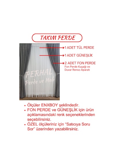 Tül Perde Fon Perde Güneşlik Takım Perde, 1-3 Sık Pile Tül Güneşlik Fon Hepsi Bir Arada Takım Altın