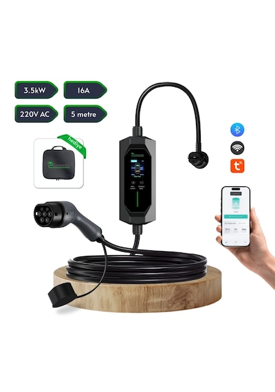 Taşınabilir Şarj Cihazı 3.5 Kw / 16a / Tip-2 / Ev Tipi Schuko Fiş / 5m Kablolu / 220v Ac / Taşıma Çantası Hediyeli 3,7 Kw