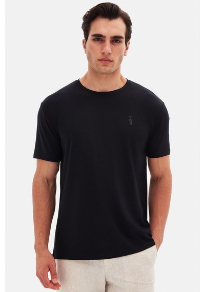 Twn Slim Fit Siyah Düz Kabartma Baskılı T-shirt 4ec148551753m Siyah