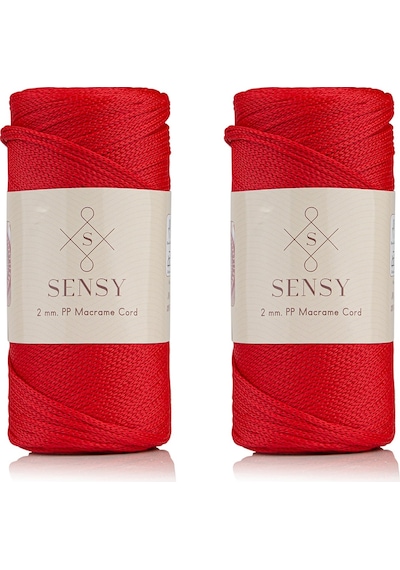 Sensy Premium 400 Gr Polyester Makrome Ipi 2 Mm 2li Set Kırmızı Makrame Ip Supla Çanta Ipi No:4
