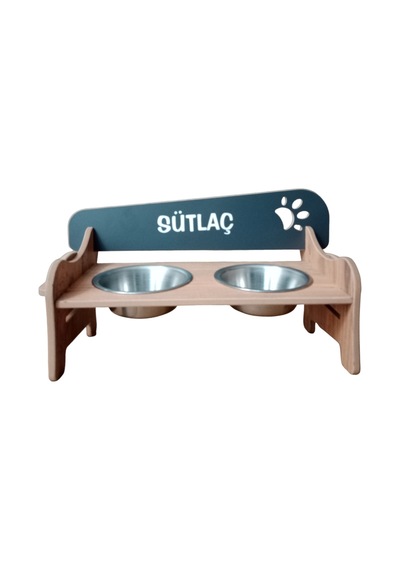 Realwood Özel İsim Baskılı Ahşap Kademeli Eğimli Kedi Köpek Kasesi