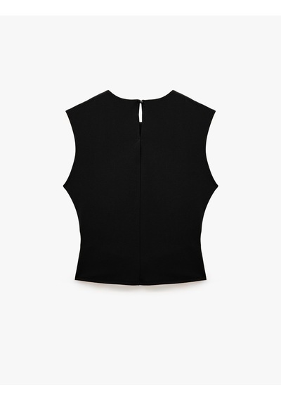 Koton Krep Scuba Slim Fit Drape Detaylı Kolsuz Bisiklet Yaka Bluz Siyah 7wak10037ek
