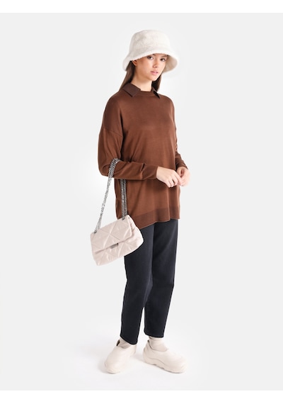 Colin's Colins Regular Fit Bisiklet Yaka Kahverengi Kadın Kazak Cl1065800 Kahverengi