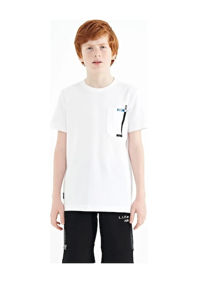 Tommy Life Beyaz Cep Detaylı O Yaka Standart Kalıp Erkek Çocuk T-shirt - 11120