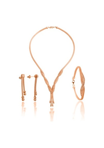 Dorika Model El Işi Gerdanlıklı Gümüş Takım (Rose Kaplama) 201020