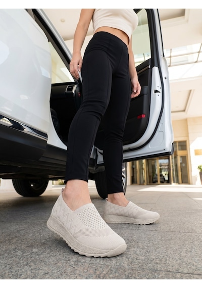 Nesilshoes Nesil Shoes Aky 055 Krem Triko Yazlık Kadın Ayakkabı