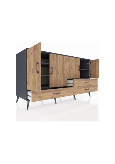 Kronos Konsol 5 Raflı 3 Çekmeceli 4 Kapaklı 176x59x99 Antrasit-ça Antrasit-çam