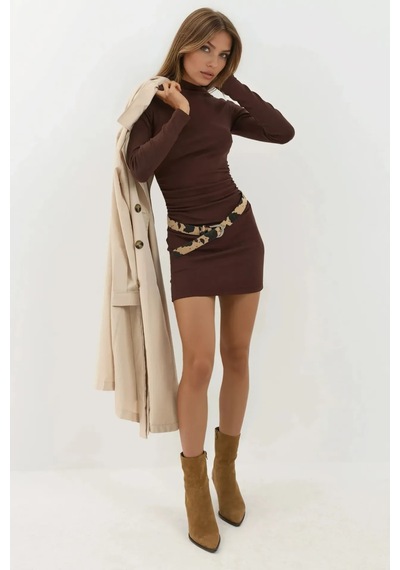 Hiccup Bodycon Modal Kumaş Mini Elbise Kestane Kahvesi