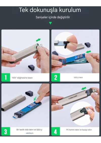 Lemorele Ssd Disk Kutusu M.2 Nvme 10gpbs Type-c Ve Usb Çift Giriş
