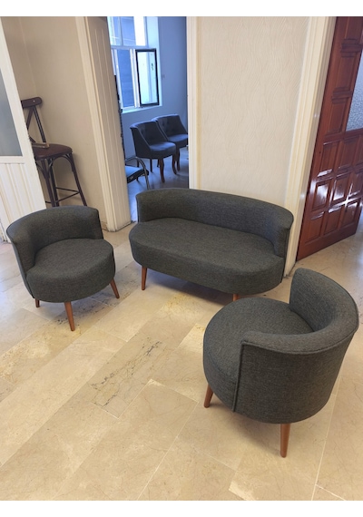 Azra Mobilya Sydney Çay Seti Koltuk Takımı Keten Kumaş 2+1+1 Ceviz Ayak Modern Salon & Ofis Takımı Füme Koyu Gri Azra Mobilya Sydney Çay Seti Koltuk Takımı Keten Kumaş 2+1+1 Ceviz Ayak Modern Salon & Ofis Takımı Füme Koyu Gri