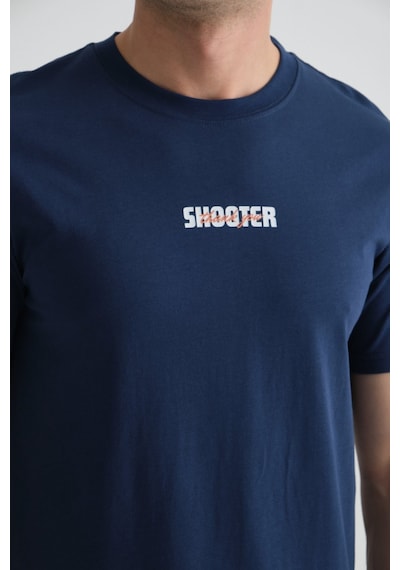 Shooter Sportwear Shooter Erkek T-shirt Minimal Baskılı Pamuklu Kumaş Standart Kalıp İndigo