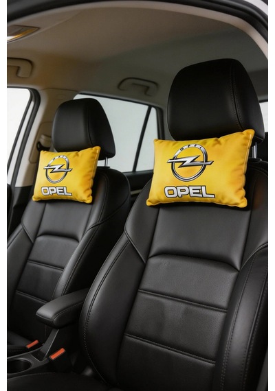 Opel Logolu Sarı Dijital Baskılı Araç Boyun Yastığı & Oto Ayna Askısı 2 Li Set Sarı