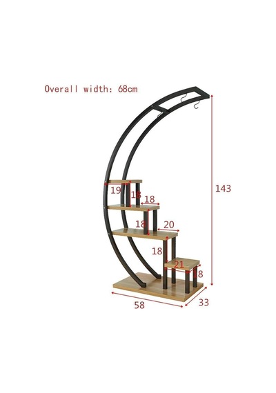Asvera 28-018 Büyük C Tipi Dekoratif Metal Ahşap Çiçeklik - 180 Cm Dev Saksı Standı Rafı