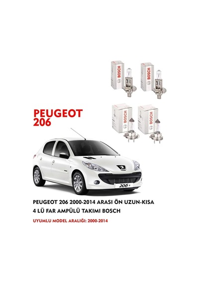 Peugeot 206 2005 Model Ön Uzun-kısa 4 Lü Far Ampülü Takımı