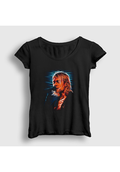 Presmono Kadın Mic Nirvana Kurt Cobain T-shirt Siyah