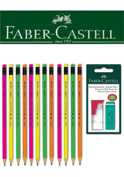 Faber-castell 12'li Candy Silgili Kurşun Kalem Ve Kutulu Kalemtıraş+silgi Seti Blister Karışık3
