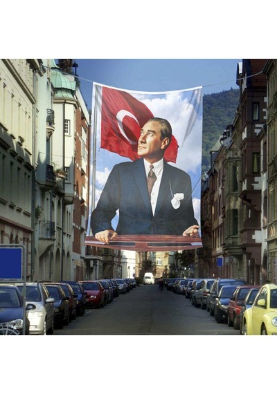 Göğe Bakan Ay Yıldızlı Sivil Atatürk Poster Cephe Bayrak - Okul - Kutlama - Anı -4x6 Metre 1