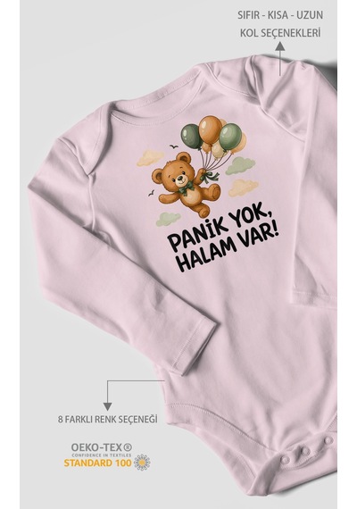 Morivokids Panik Yok, Halam Var Uzun Kollu Çıtçıtlı Bebek Body Bebe Pembe