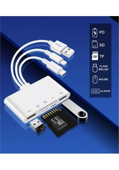 Nk1032 Pro Type-c Lightning Usb-a To 2x Usb3.0 Sd Tf Pd Kart Okuyucu Çevirici Hub Adaptör