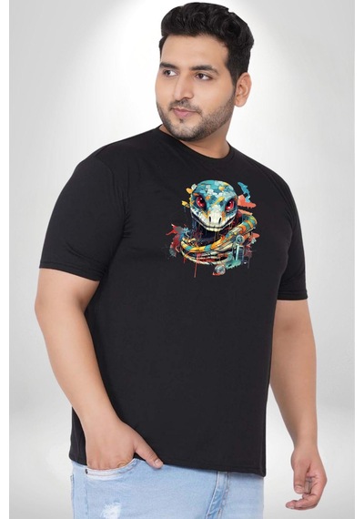 Angemiel Yapay Zeka Sanal Yılan Siyah Büyük Beden Erkek Kadın Unisex Basic Ön Baskılı Tişört Siyah