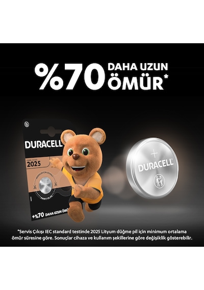 Duracell Özel 2025 Lityum Düğme Pil 3V 2'li Paket (DL2025/CR2025)