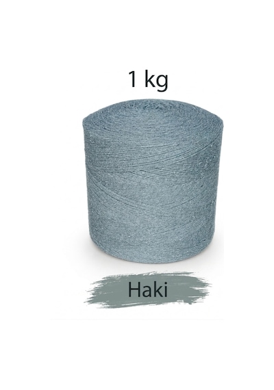 1 Kg Pamuklu El Örgü İpi Runner İpi- Amigurumi Koton İp Punch İpi Motif Haki Renk