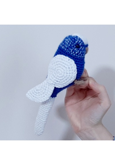 Amigurumi Kuş Muhabbet Kuşu Lacivert Kırçıllı Beyaz Kanat