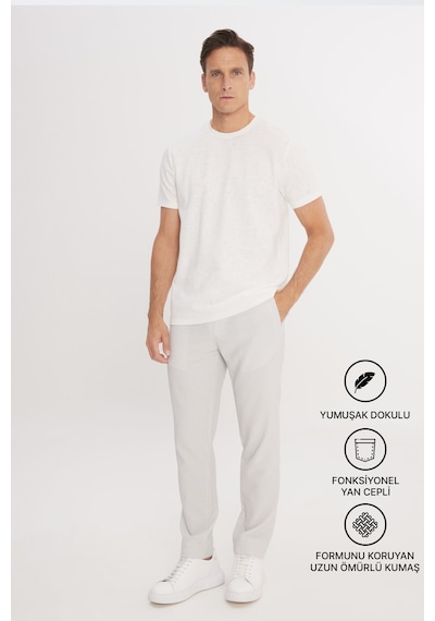AC&Co / Altınyıldız Classics Erkek Grı Slim Fit Dar Kesim Beli Bağlamalı Çizgili Yan Cepli Casual Jogger Pantolon Gri