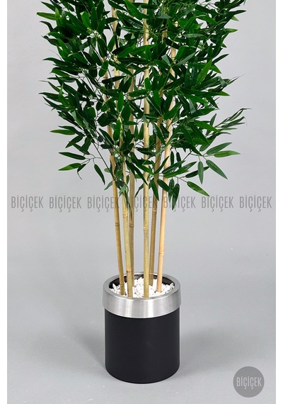 Yapay Bambu Ağacı 170cm Siyah Silver Metal Saksıda Siyah-silver