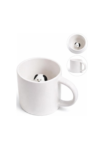 Sürpriz Köpek Figürlü Seramik Kahve Kupası - Gizli Tasarım Mug Bardak Beyaz - Çok Renkli