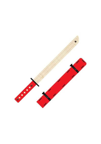 Ahşap Samuray Seti 3 Lü Katana Kılıcı + Kohga + Kunai  Kırmızı
