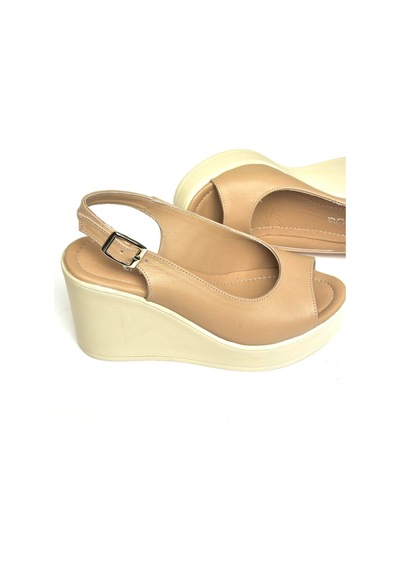 Fox Shoes U555225003 Bej Hakiki Deri Dolgu Topuklu Kadın Ayakkabı Bej-hakiki Deri