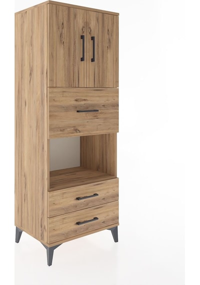 Hyperion Dolap 3 Raflı 3 Çekmeceli 2 Kapaklı 60x44x163 Çam-çam Çam
