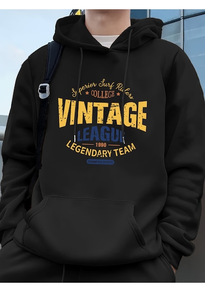 Startmore Startmorevintage Legue Efsanevi Takım Baskılar Erkekler Kapüşonlular Sonbahar Polar Sıcak Kazak Rahat Siyah