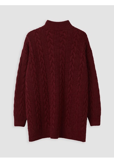 Lc Waikiki Lc Waıkıkı Bordo Yarım Balıkçı Yaka Desenli Kadın Triko Tunik