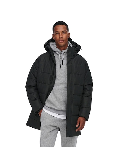Only Onscarl Life Long Quilted Coat Noos Otw Erkek Mont 22020156 Siyah-siyah Siyah