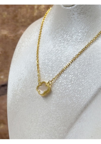 Gold Renk Sedef Taşlı Yonca Kadın Gümüş Kolye Gümüş