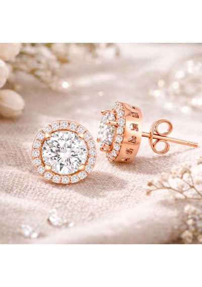 Gümüş Rose Oval Montür Pırlanta Modeli Küpe 80754225