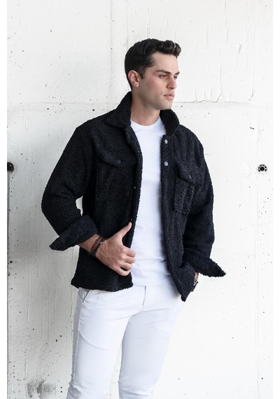 Oversize Çıtçıt Kapamalı Çift Cep Peluş Erkek Gömlek 001