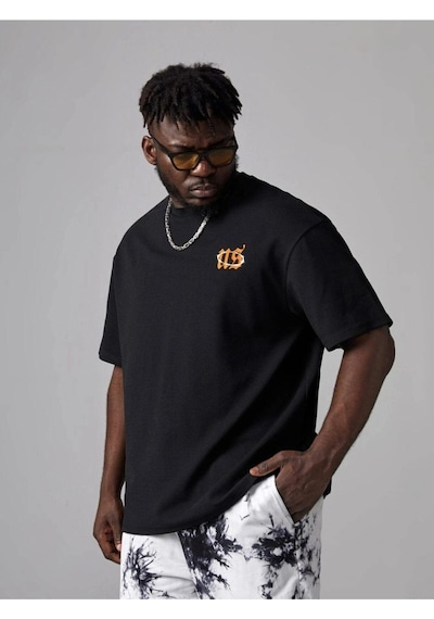 Erkek Siyah Oversize Us Baskılı T-shirt Siyah