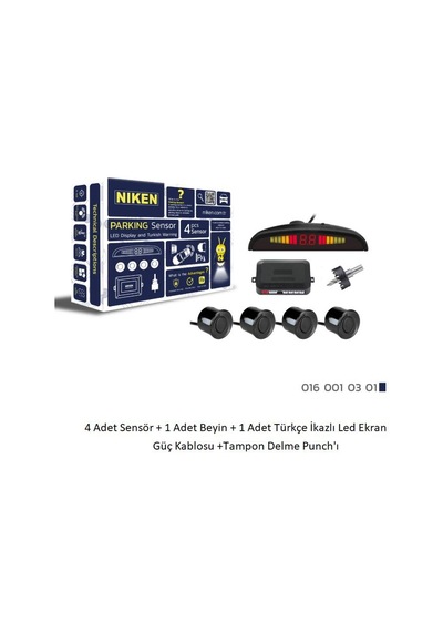 Üniversal 12v Park Sensörü Led Ekran / Türkçe Sesli Uyarı - Siyah 22mm. Niken 0160010301