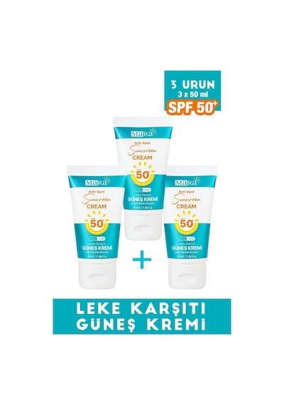 Spf 50+ Leke Karşıtı Yüz Güneş Kremi Tüm Cilt Tipleri Için 50 Ml 3 Adet