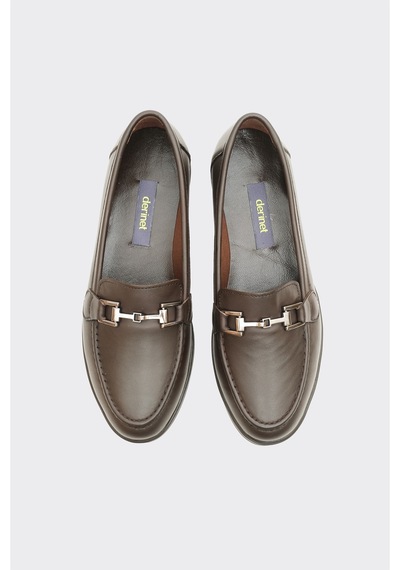 Derinet Hakiki Soft Deri Tokalı Kadın Loafer Kahve Kahve