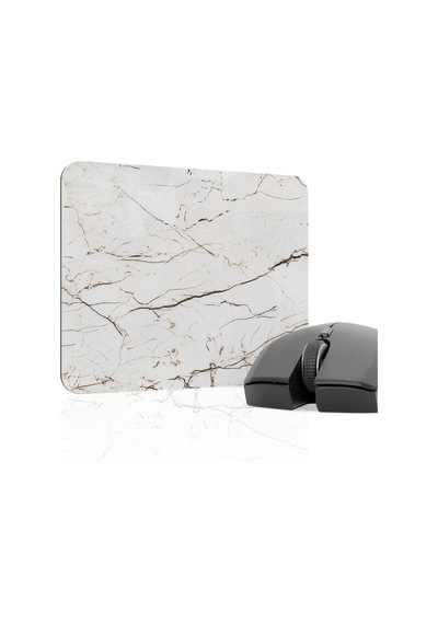 Beyaz Mermer Kaymaz Dikişli Kauçuk Oyuncu Mousepad V5 - 22x18 Gaming Mouse Pad Fare Altlığı