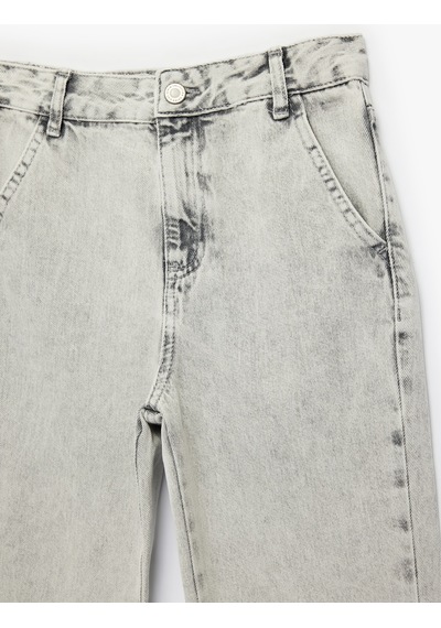 Koton Pamuklu Beli Ayarlanabilir Lastikli Rahat Kesim Denim Pantolon Gri 6skb40007td Gri